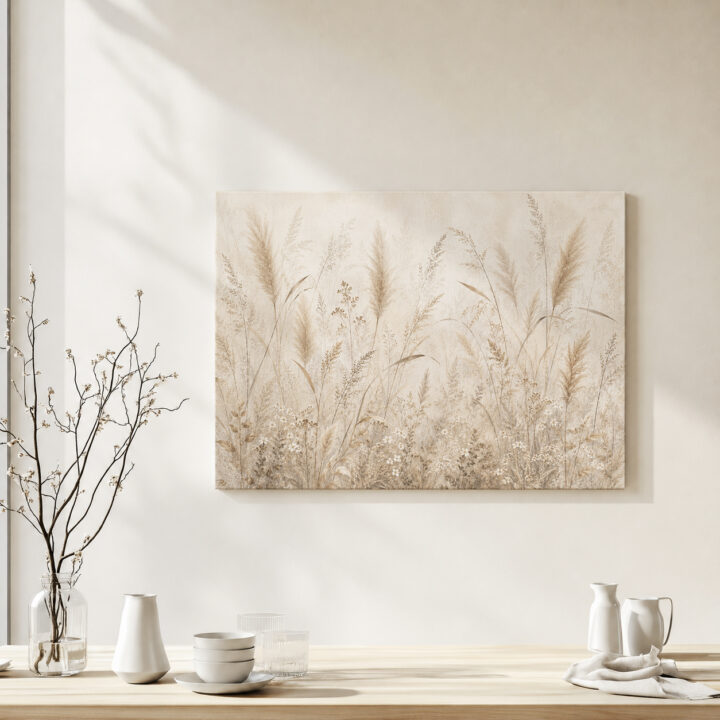 Leinwandbild Gräser in Creme und Greige