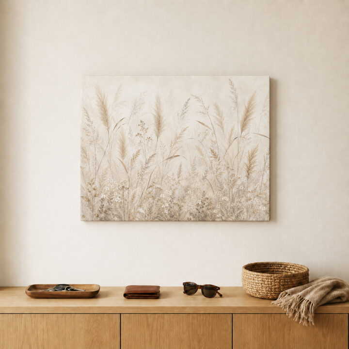 Leinwandbild Gräser in Creme und Greige