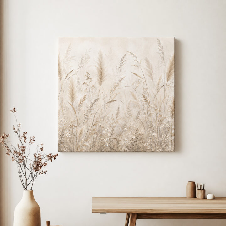 Leinwandbild Gräser in Creme und Greige