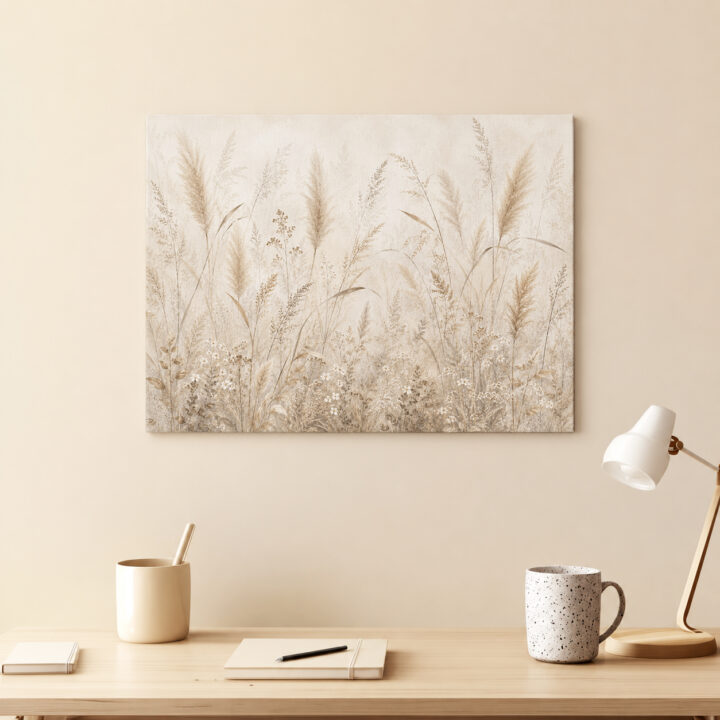Leinwandbild Gräser in Creme und Greige