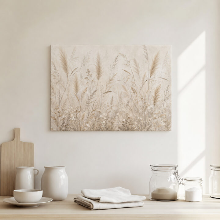 Leinwandbild Gräser in Creme und Greige