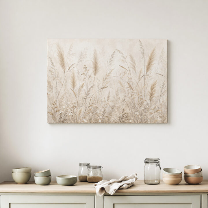 Leinwandbild Gräser in Creme und Greige