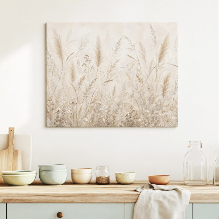 Leinwandbild Gräser in Creme und Greige