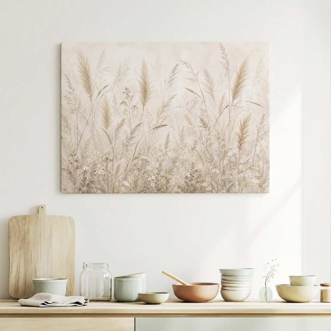 Leinwandbild Gräser in Creme und Greige