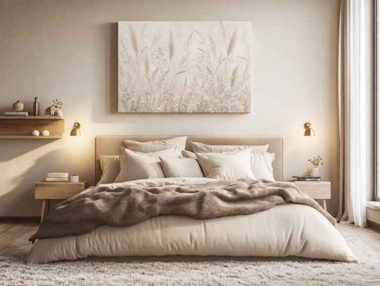 Leinwandbild Gräser in Creme und Greige