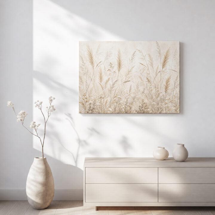 Leinwandbild Gräser in Creme und Greige