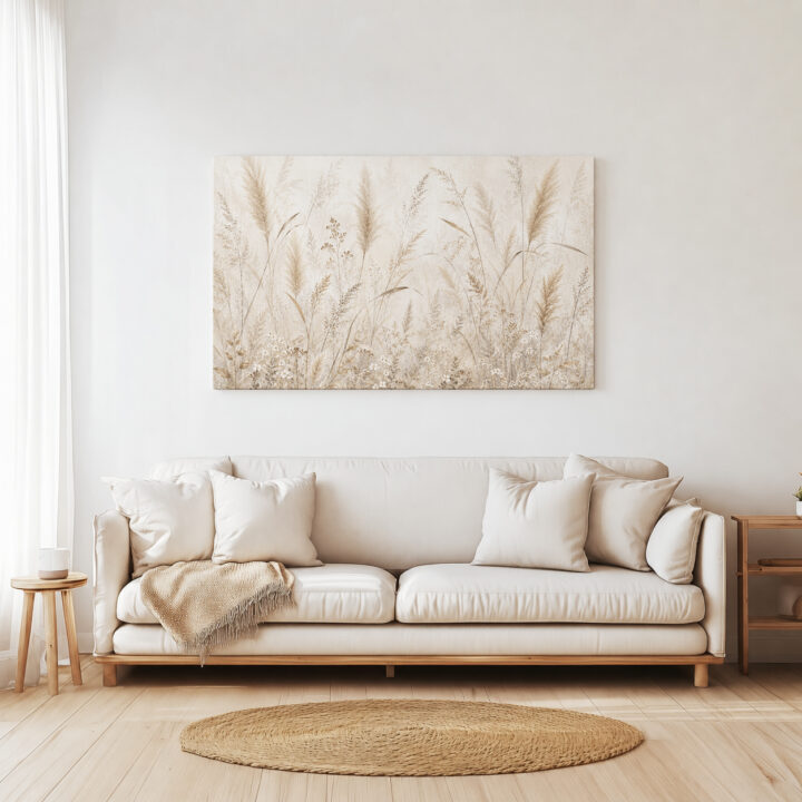 Leinwandbild Gräser in Creme und Greige