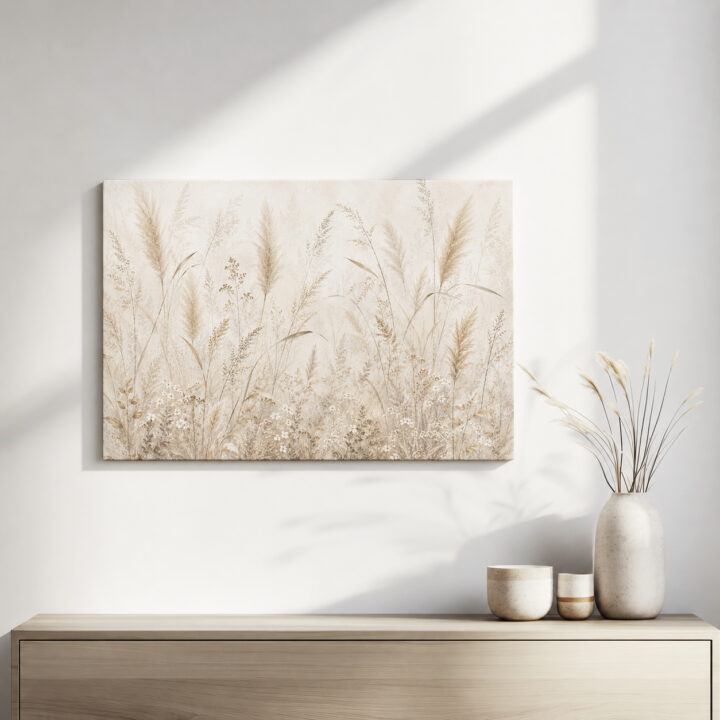 Leinwandbild Gräser in Creme und Greige