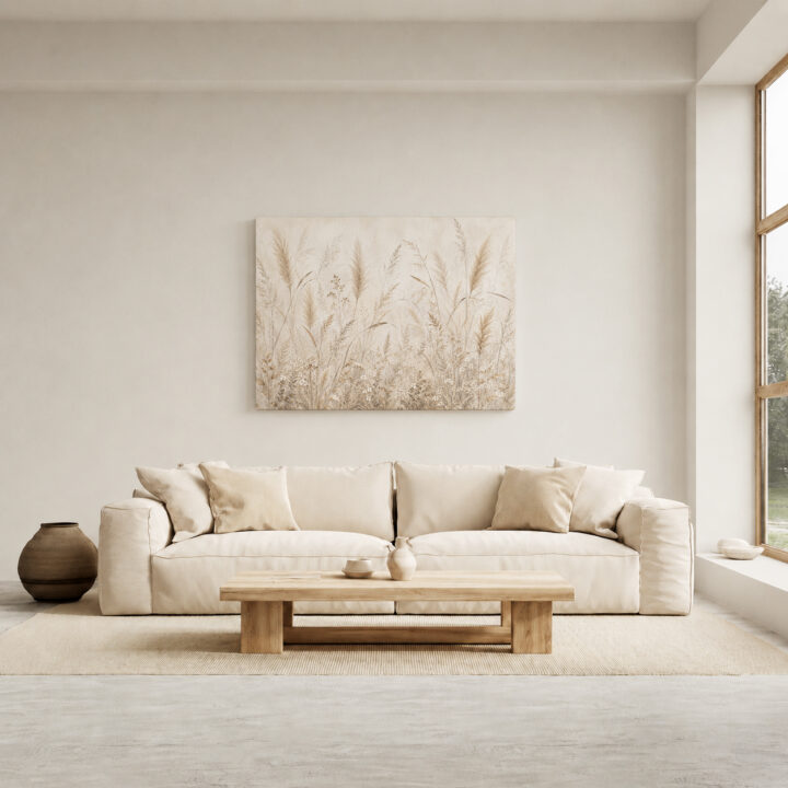 Leinwandbild Gräser in Creme und Greige