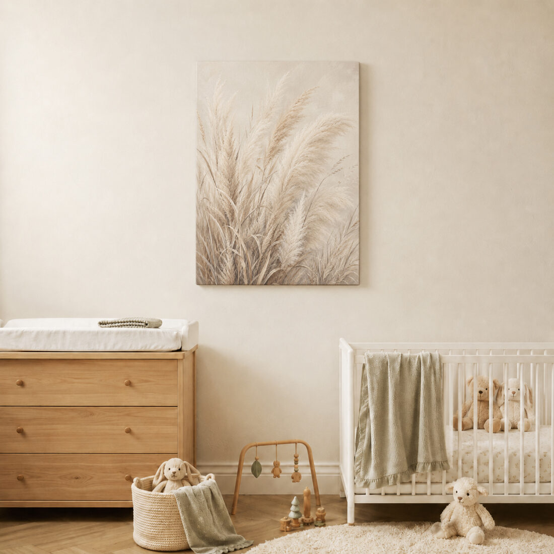 Leinwandbild Weiche Pampaswedel auf Creme