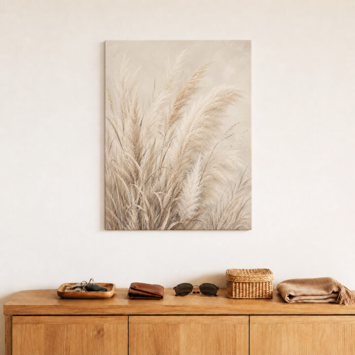 Leinwandbild Weiche Pampaswedel auf Creme