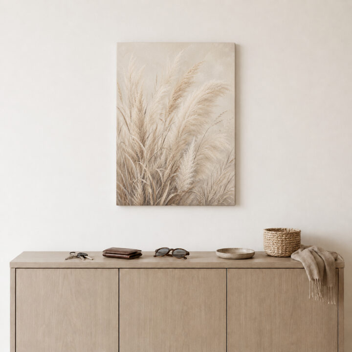 Leinwandbild Weiche Pampaswedel auf Creme
