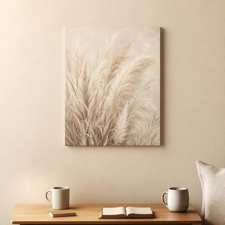 Leinwandbild Weiche Pampaswedel auf Creme