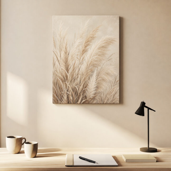 Leinwandbild Weiche Pampaswedel auf Creme