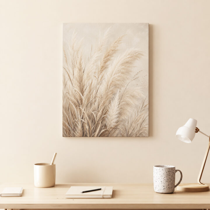 Leinwandbild Weiche Pampaswedel auf Creme