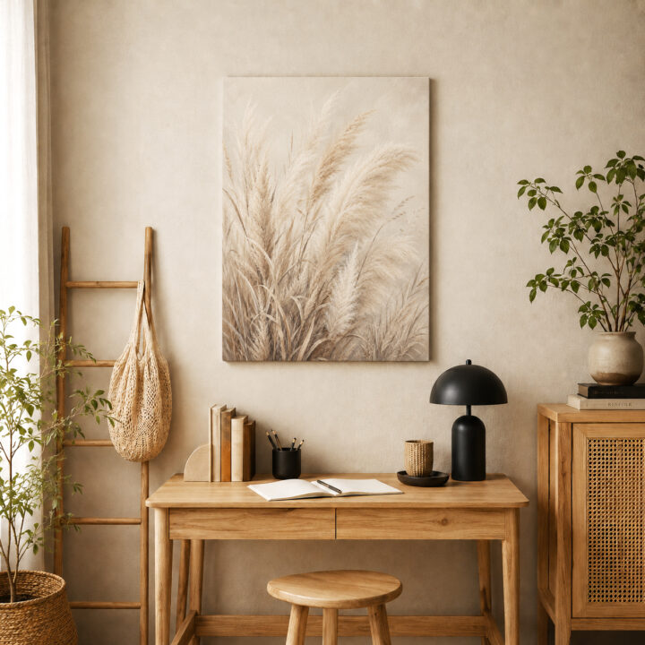 Leinwandbild Weiche Pampaswedel auf Creme