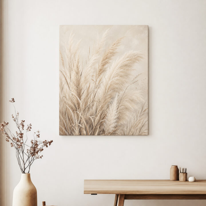 Leinwandbild Weiche Pampaswedel auf Creme