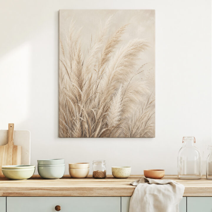 Leinwandbild Weiche Pampaswedel auf Creme