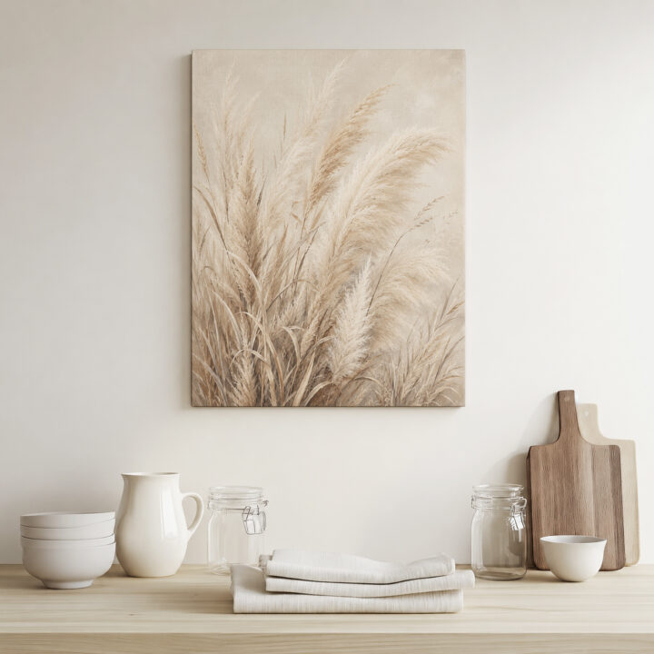 Leinwandbild Weiche Pampaswedel auf Creme
