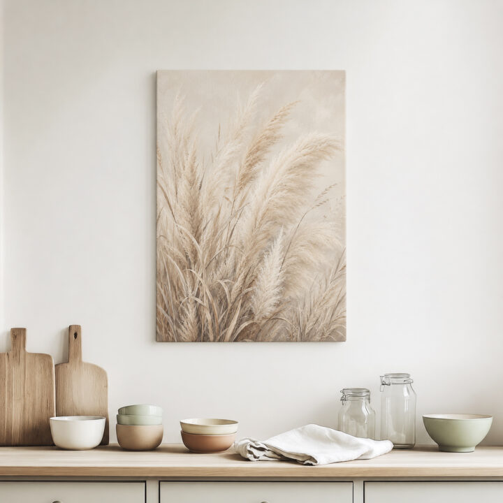 Leinwandbild Weiche Pampaswedel auf Creme