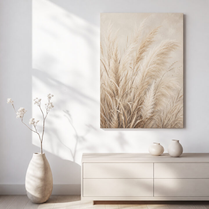 Leinwandbild Weiche Pampaswedel auf Creme