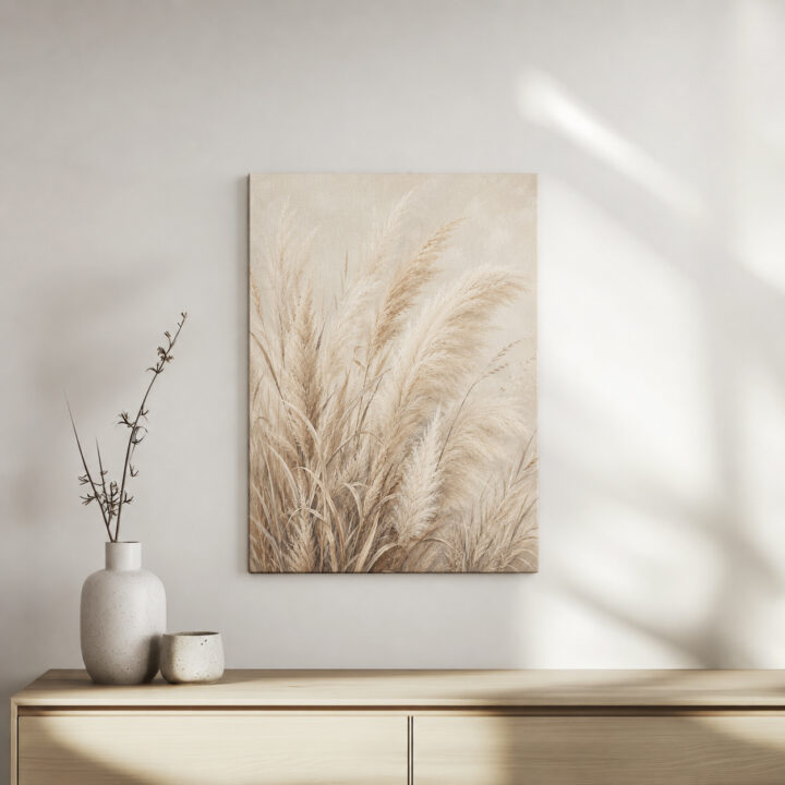 Leinwandbild Weiche Pampaswedel auf Creme