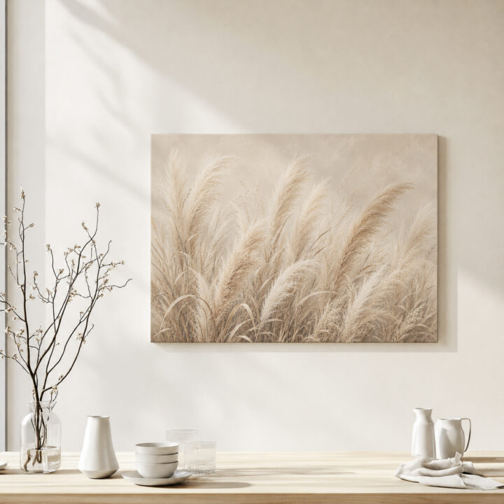 Leinwandbild Pampasgras in Naturtönen
