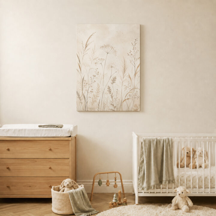Leinwandbild Luftige Wiesenpflanzen auf Beige