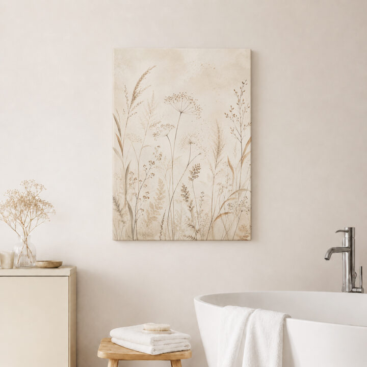 Leinwandbild Luftige Wiesenpflanzen auf Beige
