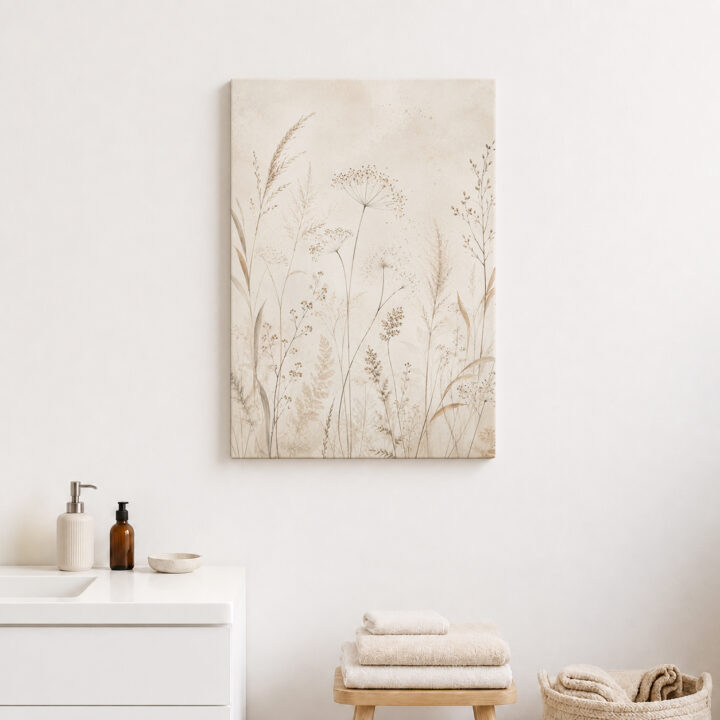 Leinwandbild Luftige Wiesenpflanzen auf Beige