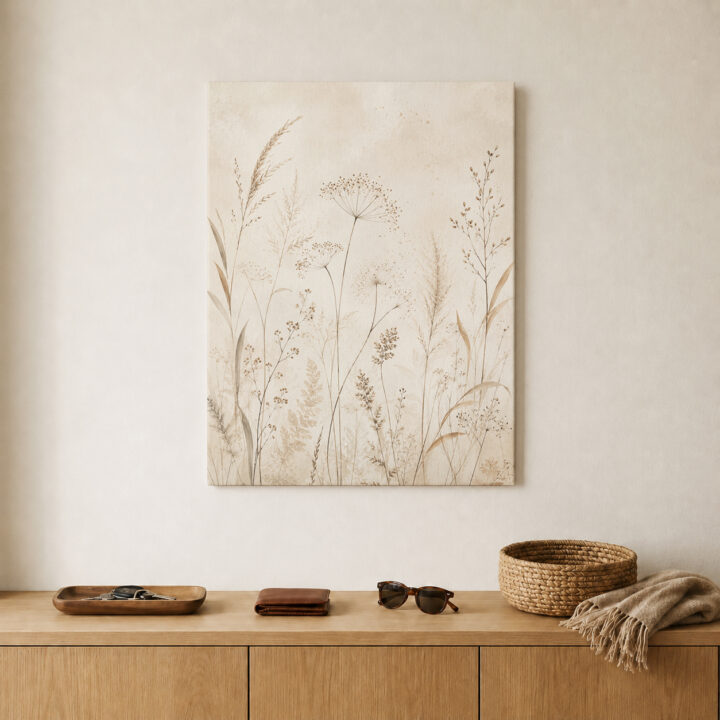 Leinwandbild Luftige Wiesenpflanzen auf Beige
