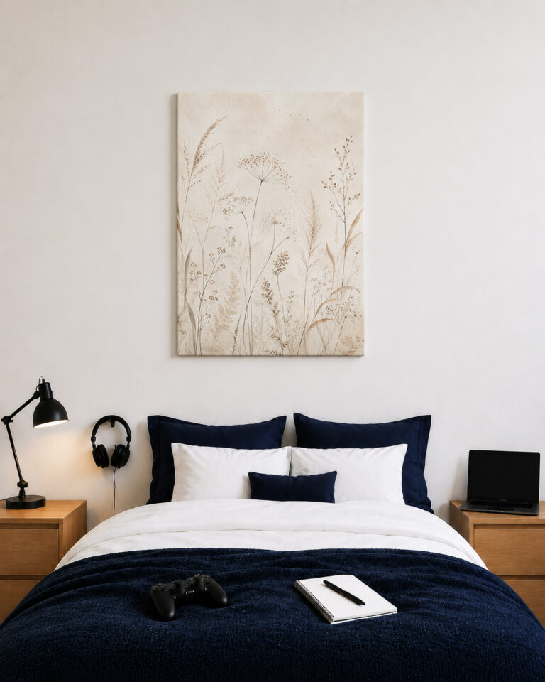 Leinwandbild Luftige Wiesenpflanzen auf Beige