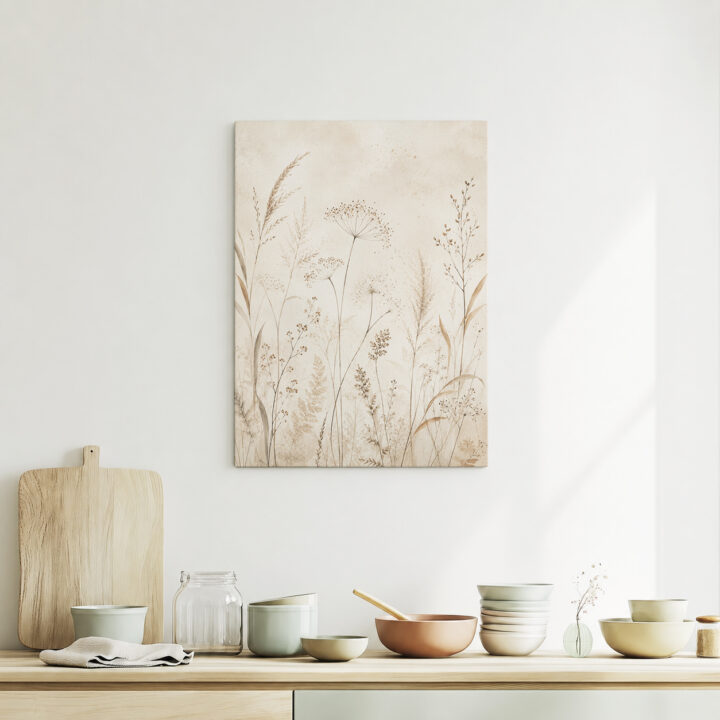 Leinwandbild Luftige Wiesenpflanzen auf Beige