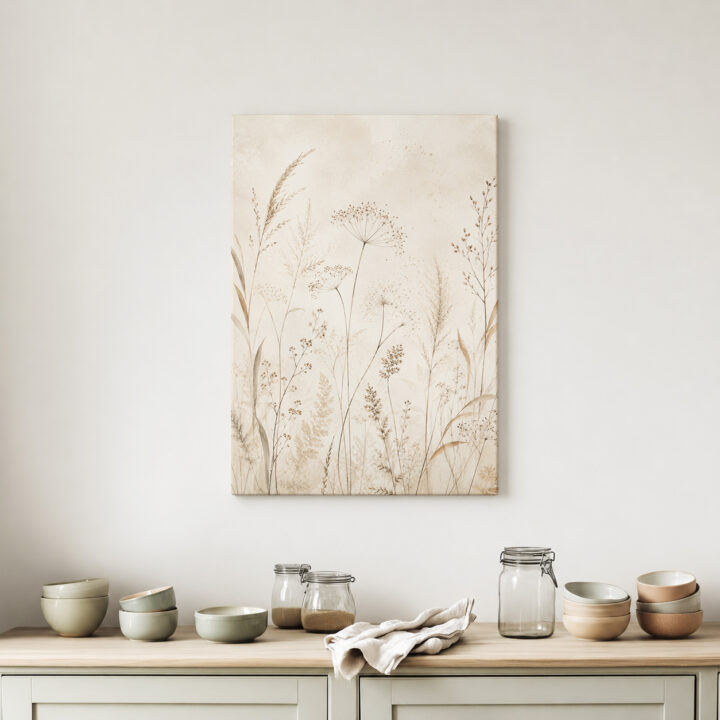 Leinwandbild Luftige Wiesenpflanzen auf Beige