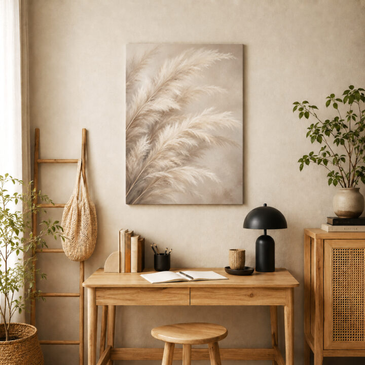 Leinwandbild Große Pampaswedel in Beige
