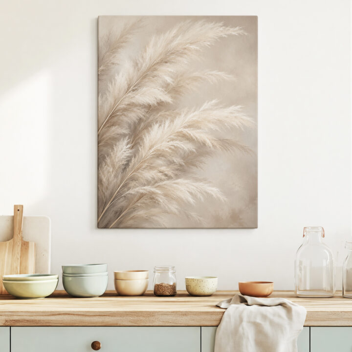 Leinwandbild Große Pampaswedel in Beige