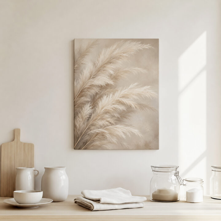 Leinwandbild Große Pampaswedel in Beige