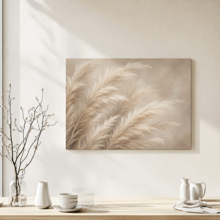 Leinwandbild Pampasgras in Beige und Creme