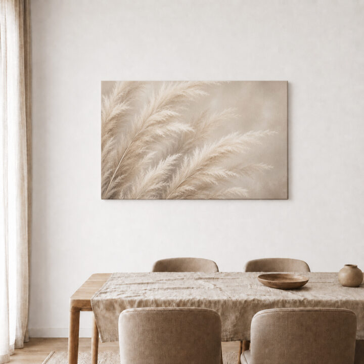 Leinwandbild Pampasgras in Beige und Creme