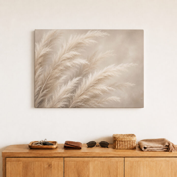 Leinwandbild Pampasgras in Beige und Creme