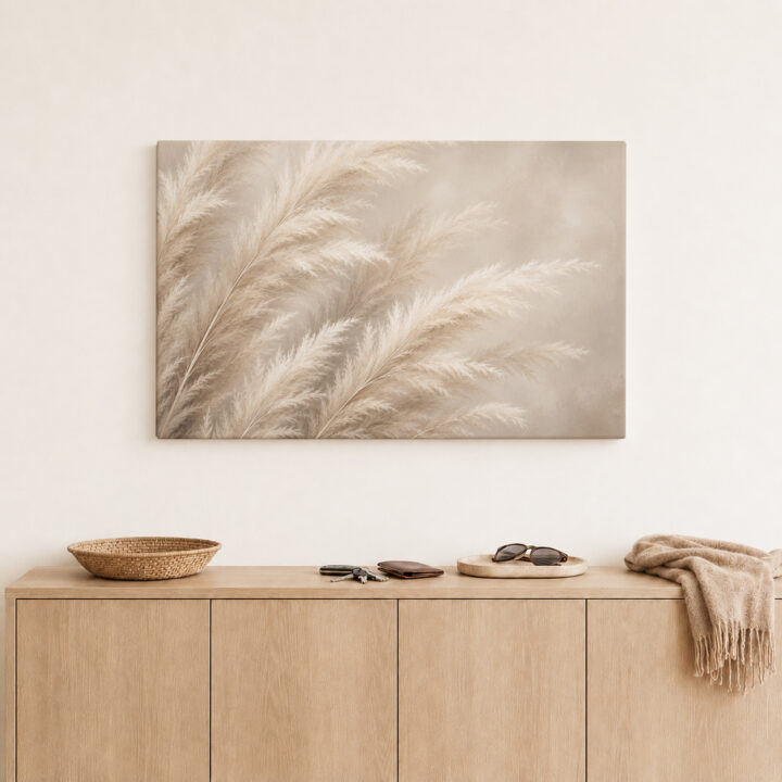 Leinwandbild Pampasgras in Beige und Creme