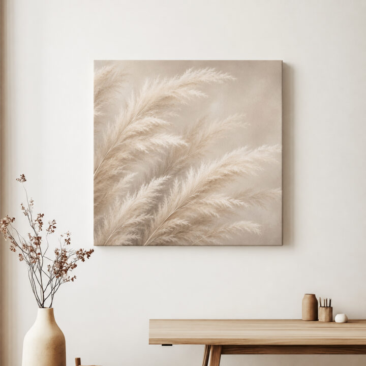 Leinwandbild Pampasgras in Beige und Creme