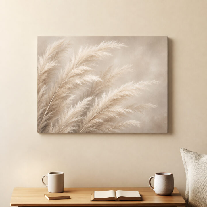 Leinwandbild Pampasgras in Beige und Creme