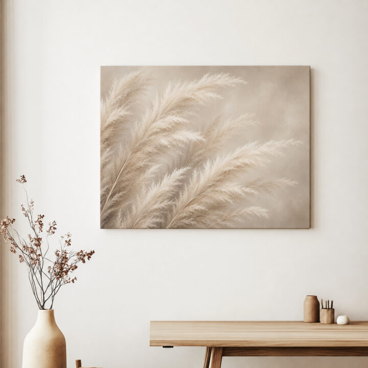 Leinwandbild Pampasgras in Beige und Creme