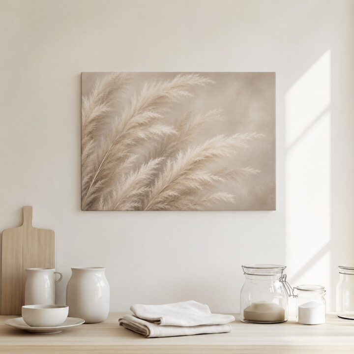 Leinwandbild Pampasgras in Beige und Creme