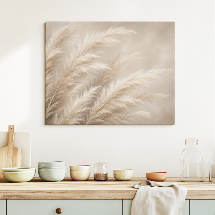 Leinwandbild Pampasgras in Beige und Creme