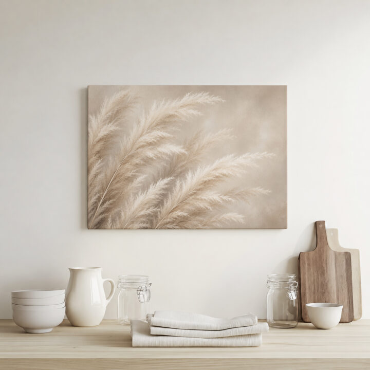 Leinwandbild Pampasgras in Beige und Creme