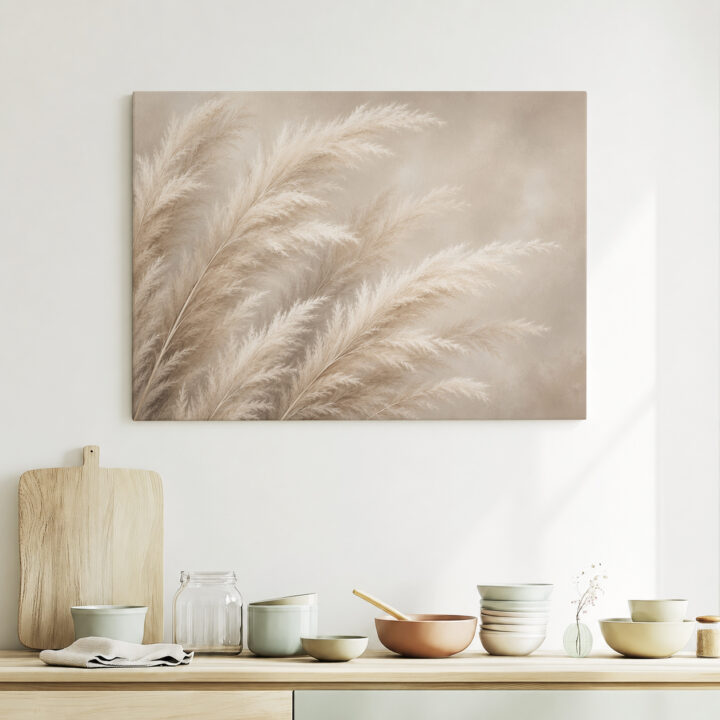 Leinwandbild Pampasgras in Beige und Creme