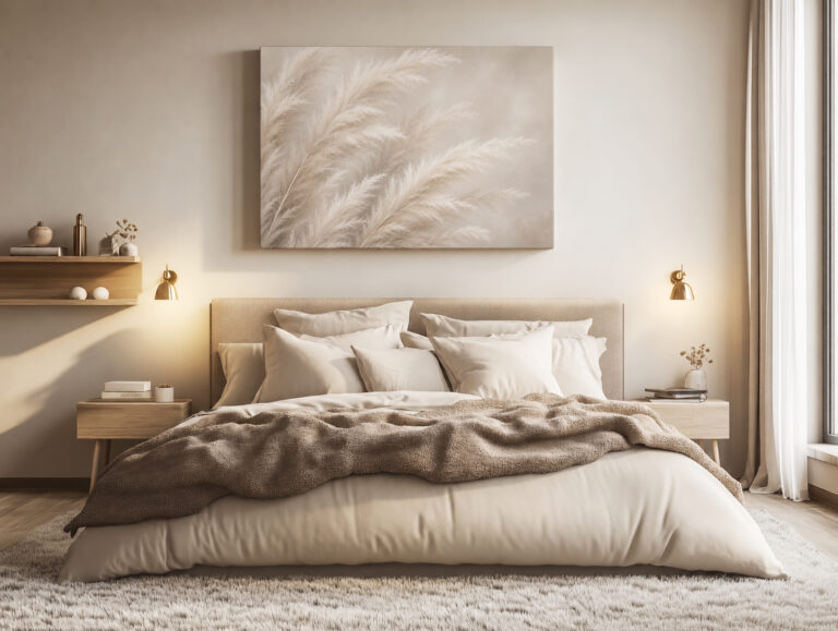 Leinwandbild Pampasgras in Beige und Creme