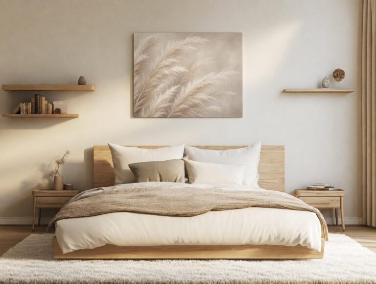 Leinwandbild Pampasgras in Beige und Creme